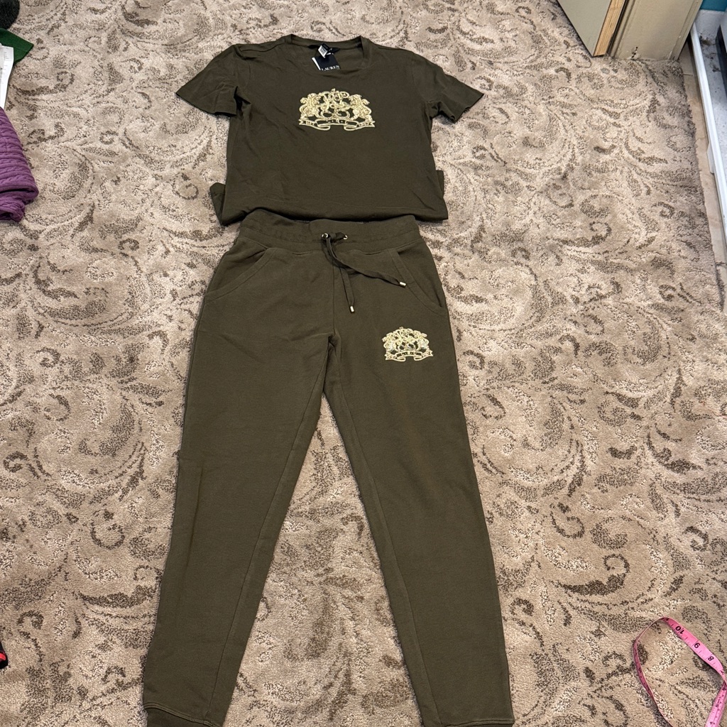 Olive Green Graphic T-Shirt And Joggers Set